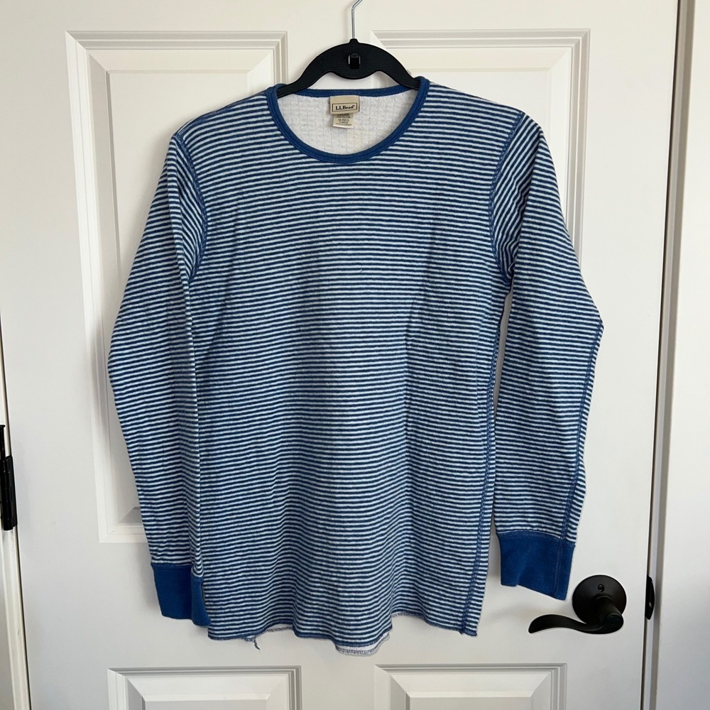 Vintage L.L.Bean 2 Layer‎ Wool Blend Striped Long Sleeve Thermal Shirt Size Med